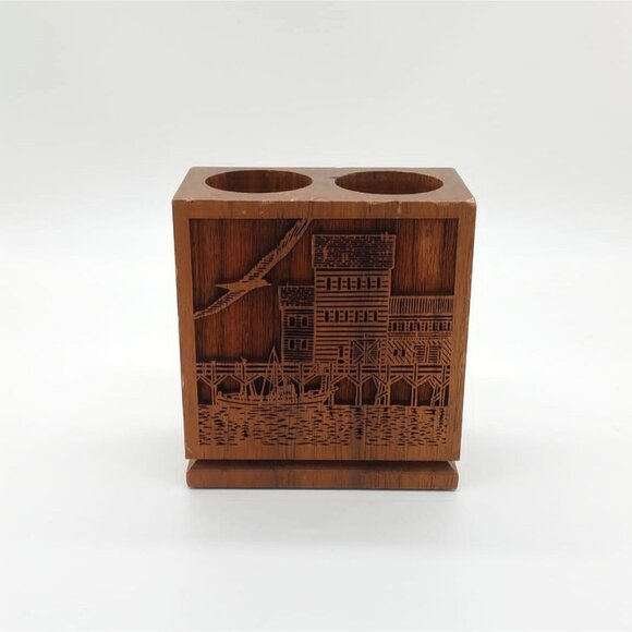 Vintage Walnut Wood Laser Engraved Desk Accessory Office Decor, Nautical Coastal - Picture 12 of 12